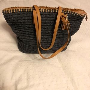 Talbots Navy Straw Shoulder Bag